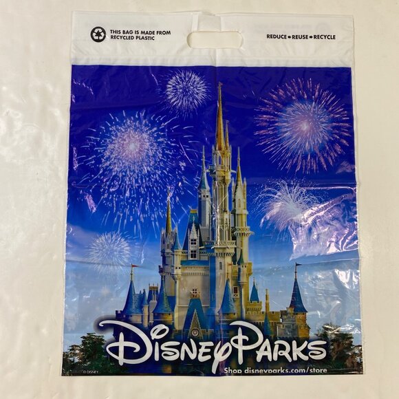 Set Of 3 Disney Parks Recycled Plastic Shopping Bags Castle Fireworks Collector - Picture 2 of 5